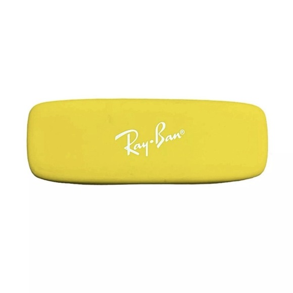 Ray Ban Yellow Hard Shell Case Glasses Sunglasses Retro Red Felt Lining Travel - Picture 1 of 7